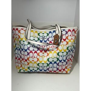 Coach City Tote Signature Canvas Rainbow Pride 2023 Multi Color Bag C4181